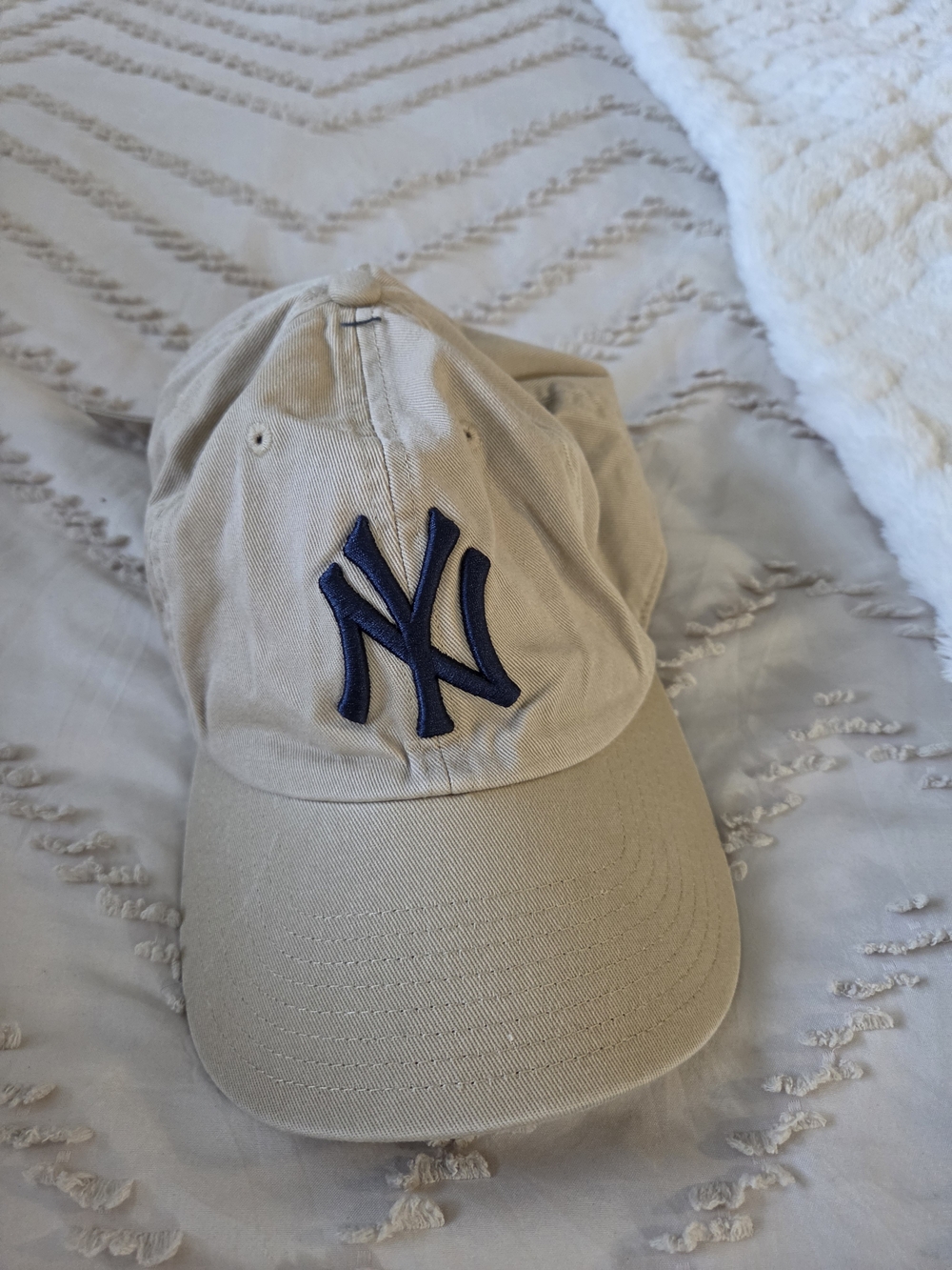 Beige Baseball Cap with Navy Embroidered Logo